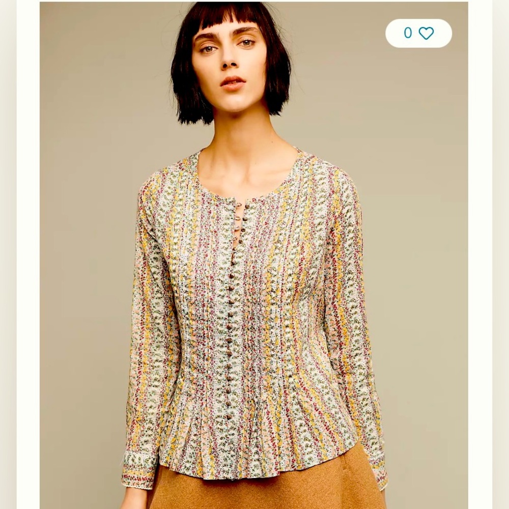 Anthropologie Gelise Pleated Floral Prairie Blouse